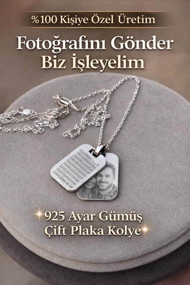 925 Ayar Gümüş Kişiye Özel Fotoğraflı Çift Plaka Kolye – Resimli ve Yazılı